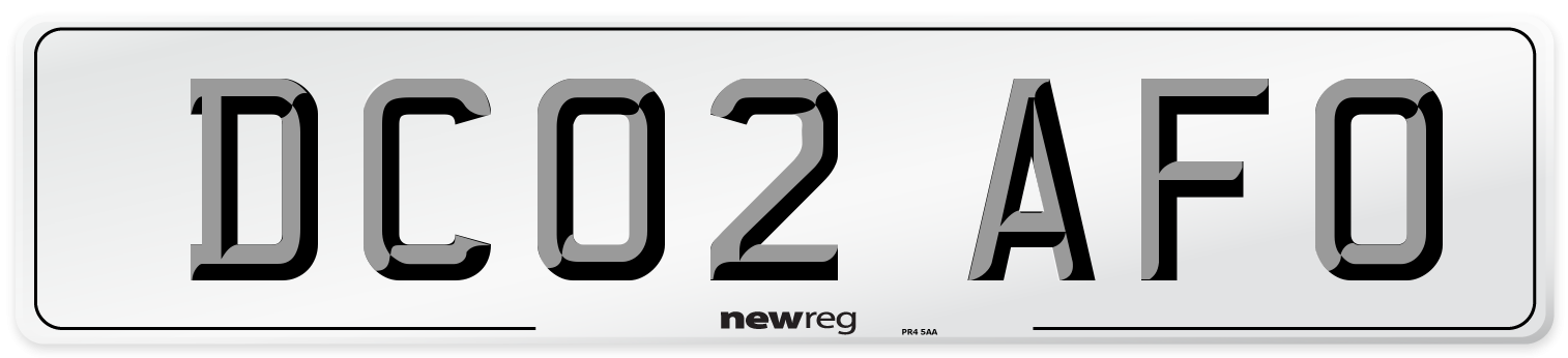 DC02 AFO Number Plate from New Reg